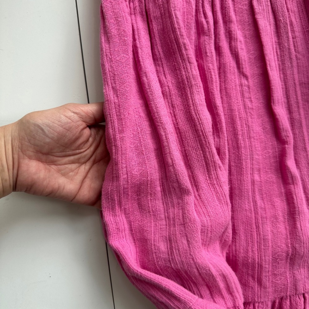 Tommy Bahama Pink Cotton Double Gauze Tiered Dress Womens L Tassel Pockets Mini - Picture 9 of 9